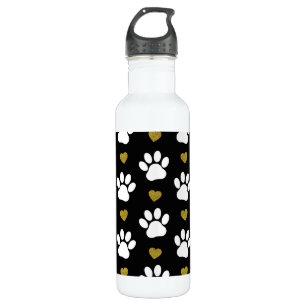 Pattern Of Paws, Dog Paws, White Paws, Gold Hearts 710 Ml Water Bottle