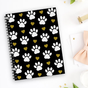 Pattern Of Paws, Dog Paws, White Paws, Gold Hearts Planner