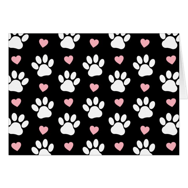 Pattern Of Paws, Dog Paws, White Paws, Pink Hearts (Front Horizontal)