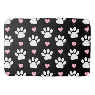 Pattern Of Paws, Dog Paws, White Paws, Pink Hearts Bath Mat