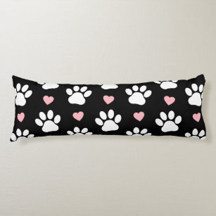 Pattern Of Paws, Dog Paws, White Paws, Pink Hearts Body Cushion