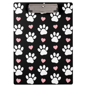 Pattern Of Paws, Dog Paws, White Paws, Pink Hearts Clipboard