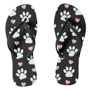 Pattern Of Paws, Dog Paws, White Paws, Pink Hearts Jandals