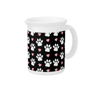 Pattern Of Paws, Dog Paws, White Paws, Pink Hearts Pitcher