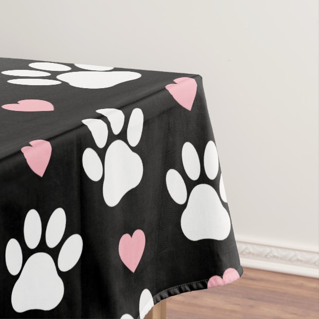 Pattern Of Paws, Dog Paws, White Paws, Pink Hearts Tablecloth (In Situ)