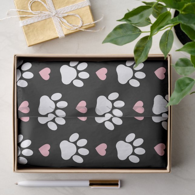 Pattern Of Paws, Dog Paws, White Paws, Pink Hearts Tissue Paper (Gift)