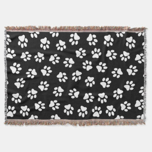 Pattern Of Paws, Dog Paws, White Paws Throw Blanket