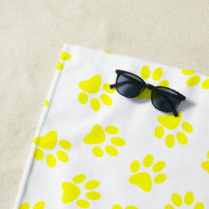 Pattern Of Paws, Dog Paws, Yellow Paws Beach Towel