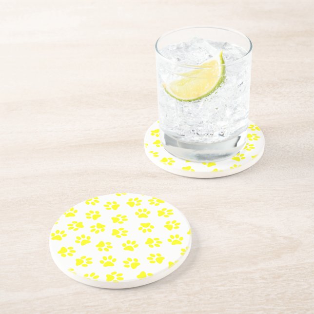 Pattern Of Paws, Dog Paws, Yellow Paws Coaster (Side)