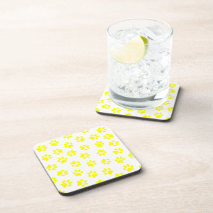 Pattern Of Paws, Dog Paws, Yellow Paws Coaster