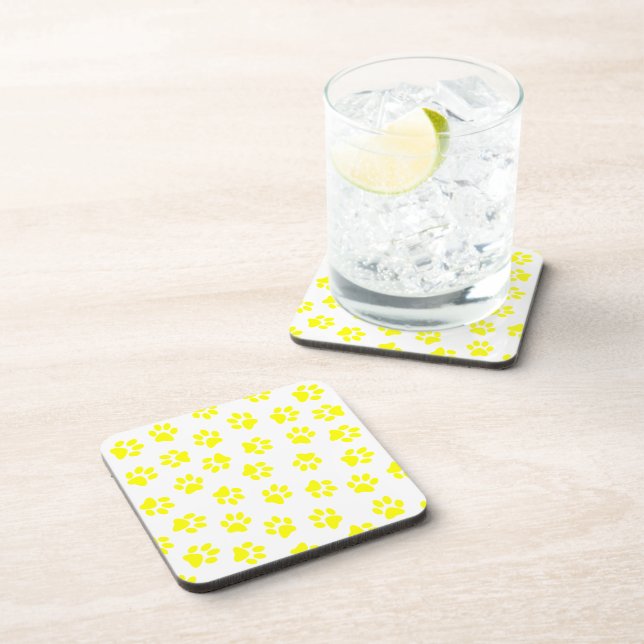 Pattern Of Paws, Dog Paws, Yellow Paws Coaster (Right Side)