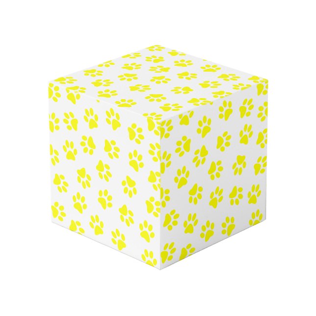 Pattern Of Paws, Dog Paws, Yellow Paws Cube (Front Angled)
