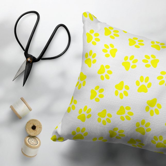 Pattern Of Paws, Dog Paws, Yellow Paws Decorative Cushion (Creator Uploaded)