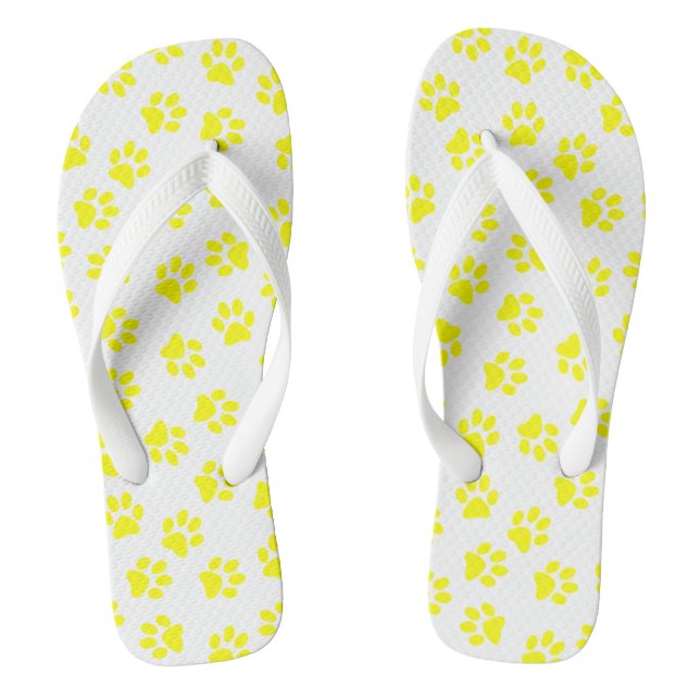 Pattern Of Paws, Dog Paws, Yellow Paws Jandals (Footbed)