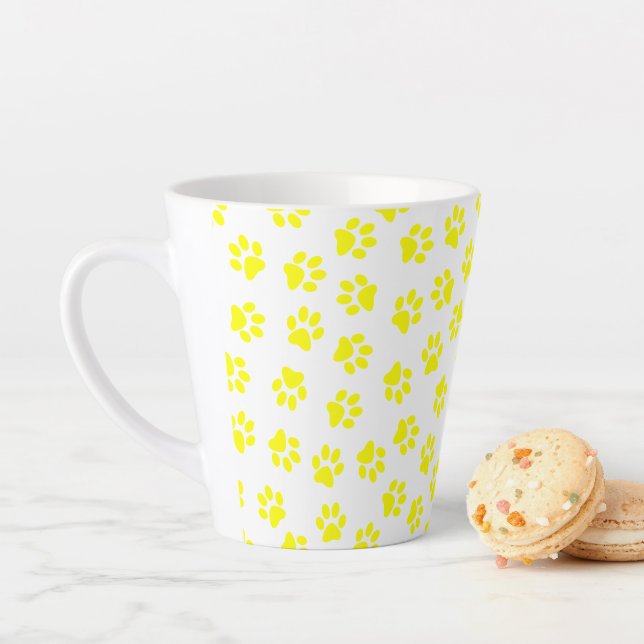 Pattern Of Paws, Dog Paws, Yellow Paws Latte Mug (In Situ)