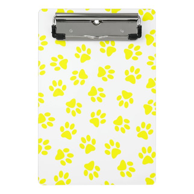 Pattern Of Paws, Dog Paws, Yellow Paws Mini Clipboard (Front)
