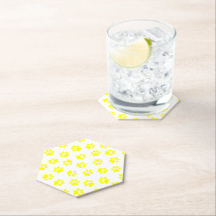 Pattern Of Paws, Dog Paws, Yellow Paws Paper Coaster