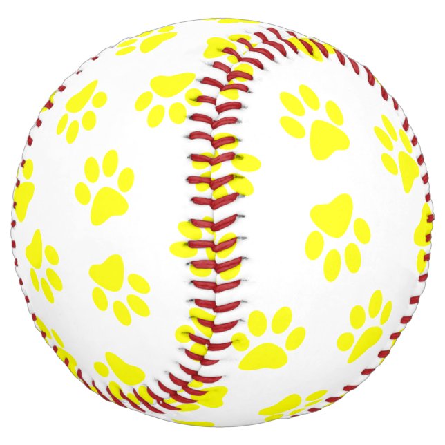 Pattern Of Paws, Dog Paws, Yellow Paws Softball (Angled)