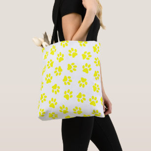 Pattern Of Paws, Dog Paws, Yellow Paws Tote Bag