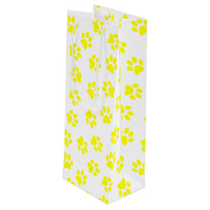 Pattern Of Paws, Dog Paws, Yellow Paws Wine Gift Bag