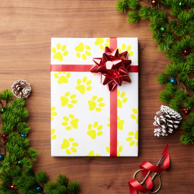 Pattern Of Paws, Dog Paws, Yellow Paws Wrapping Paper (Holiday Gift)