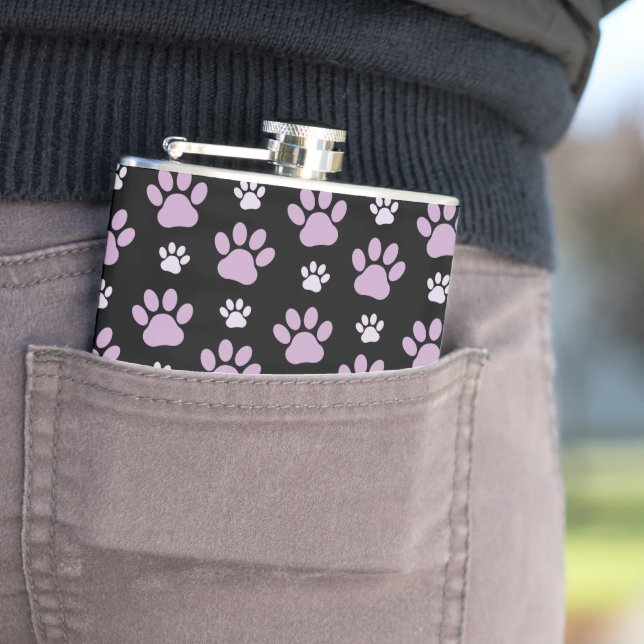 Pattern Of Paws, Lilac Paws, Dog Paws, Paw Prints Hip Flask (In Situ)