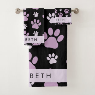 Pattern Of Paws, Lilac Paws, Dog Paws, Your Name Bath Towel Set