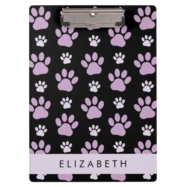 Pattern Of Paws, Lilac Paws, Dog Paws, Your Name Clipboard (Front)
