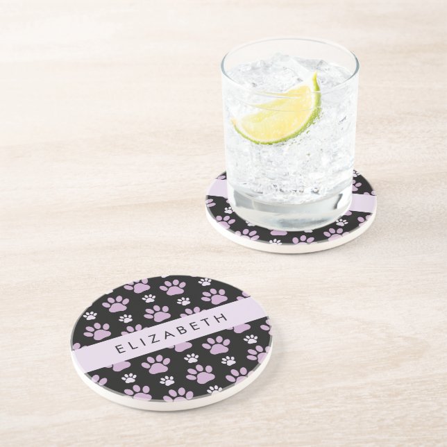 Pattern Of Paws, Lilac Paws, Dog Paws, Your Name Coaster (Side)