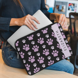 Pattern Of Paws, Lilac Paws, Dog Paws, Your Name Laptop Sleeve