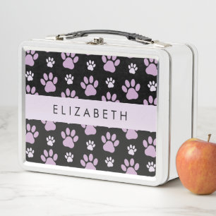 Pattern Of Paws, Lilac Paws, Dog Paws, Your Name Metal Lunch Box