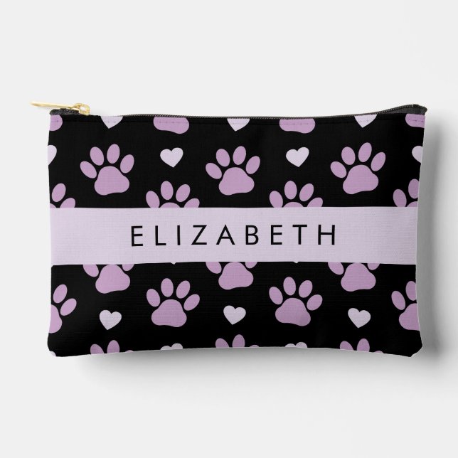 Pattern Of Paws, Lilac Paws, Hearts, Your Name Accessory Pouch (Front)