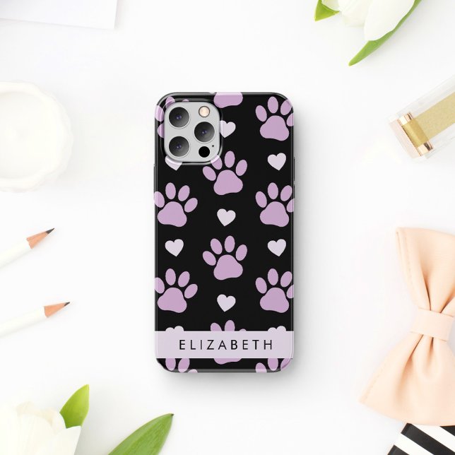 Pattern Of Paws, Lilac Paws, Hearts, Your Name Case-Mate iPhone Case (Creator Uploaded)