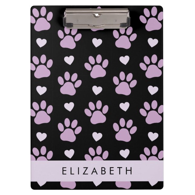 Pattern Of Paws, Lilac Paws, Hearts, Your Name Clipboard (Front)