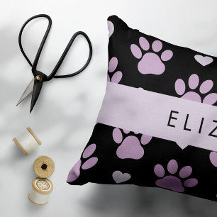 Pattern Of Paws, Lilac Paws, Hearts, Your Name Decorative Cushion