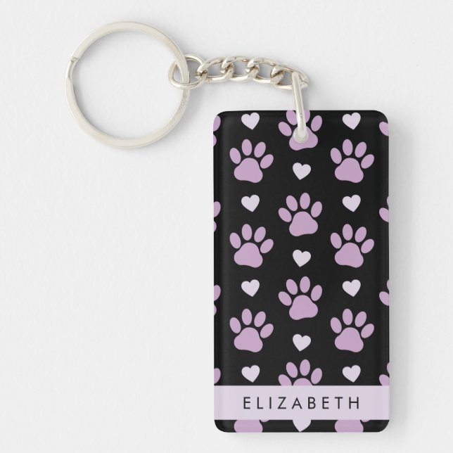 Pattern Of Paws, Lilac Paws, Hearts, Your Name Key Ring (Front)