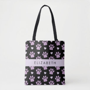 Pattern Of Paws, Lilac Paws, Hearts, Your Name Tote Bag