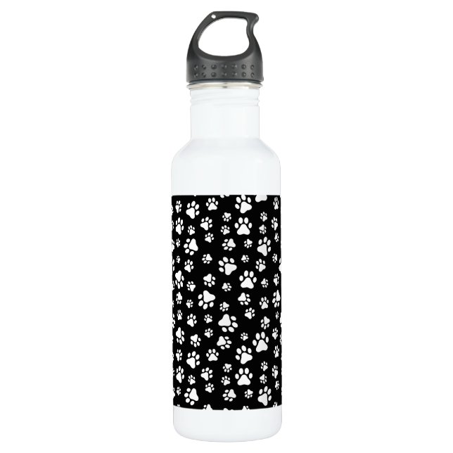 Pattern Of Paws, Paw Prints, Black and White 710 Ml Water Bottle (Front)
