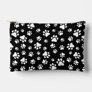 Pattern Of Paws, Paw Prints, Black and White Accessory Pouch
