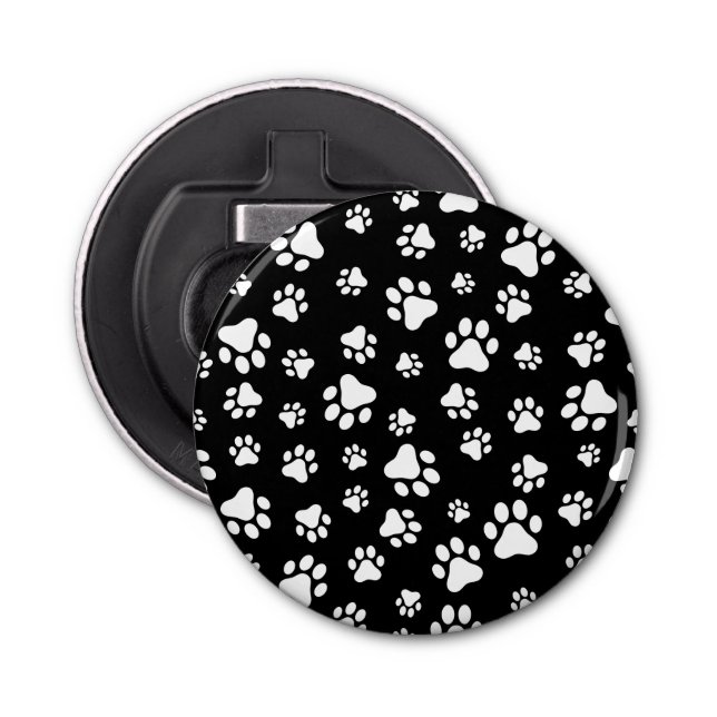 Pattern Of Paws, Paw Prints, Black and White Bottle Opener (Front)