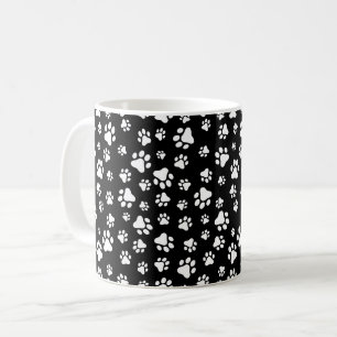 Pattern Of Paws, Paw Prints, Black and White Coffee Mug