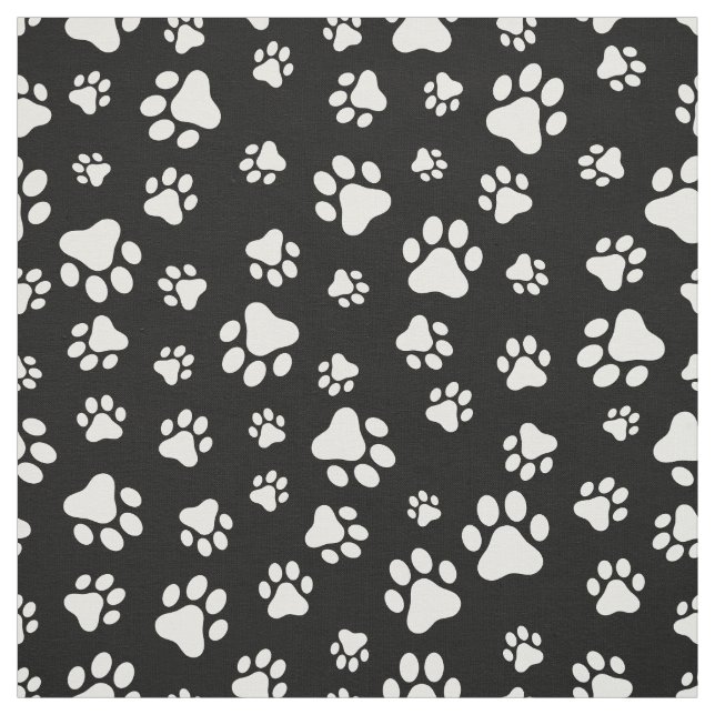 Pattern Of Paws, Paw Prints, Black and White Fabric (Swatch)