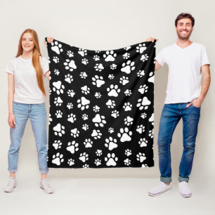 Pattern Of Paws, Paw Prints, Black and White Fleece Blanket