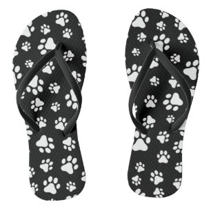 Pattern Of Paws, Paw Prints, Black and White Jandals