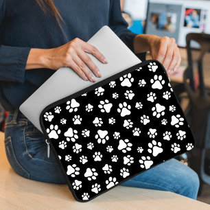 Pattern Of Paws, Paw Prints, Black and White Laptop Sleeve