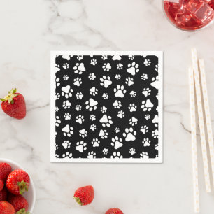 Pattern Of Paws, Paw Prints, Black and White Napkin