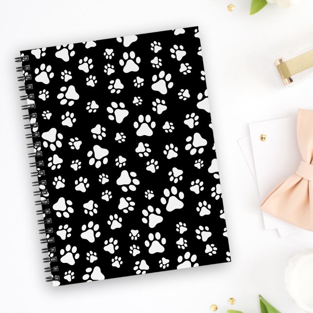 Pattern Of Paws, Paw Prints, Black and White Notebook (Creator Uploaded)