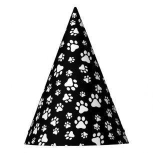 Pattern Of Paws, Paw Prints, Black and White Party Hat