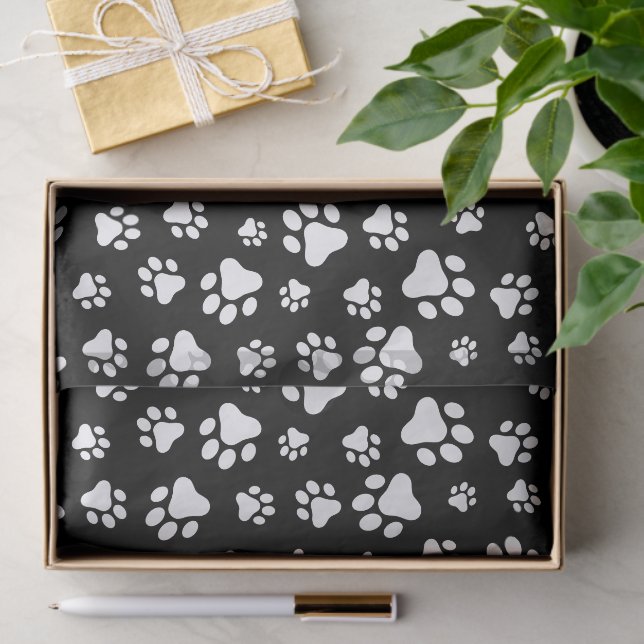 Pattern Of Paws, Paw Prints, Black and White Tissue Paper (Gift)