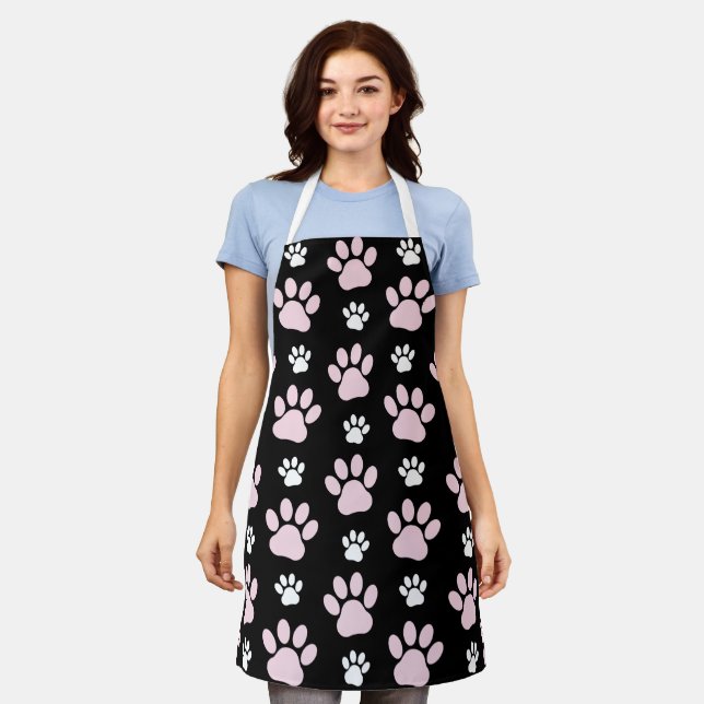 Pattern Of Paws, Pink Paws, Dog Paws, Animal Paws Apron (Worn)